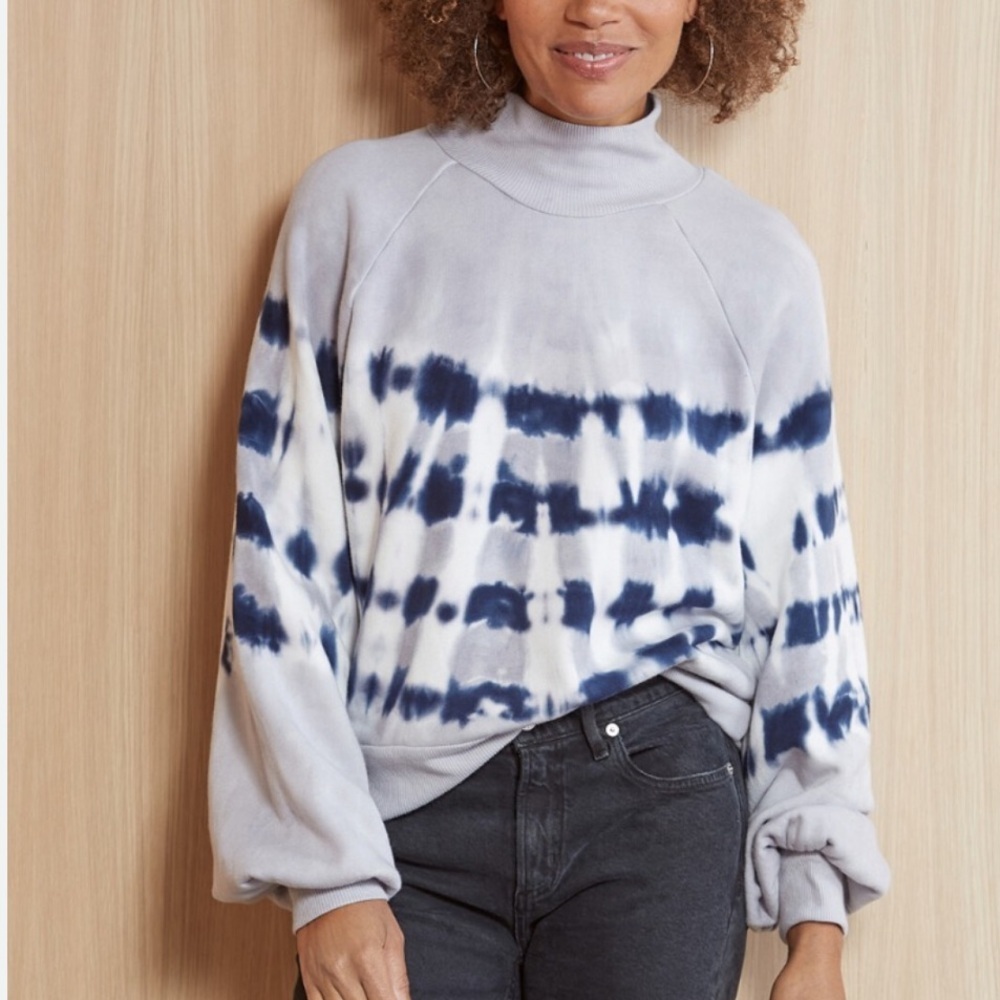 LA Made Tie Dye Mock Neck Balloon Sleeve Top